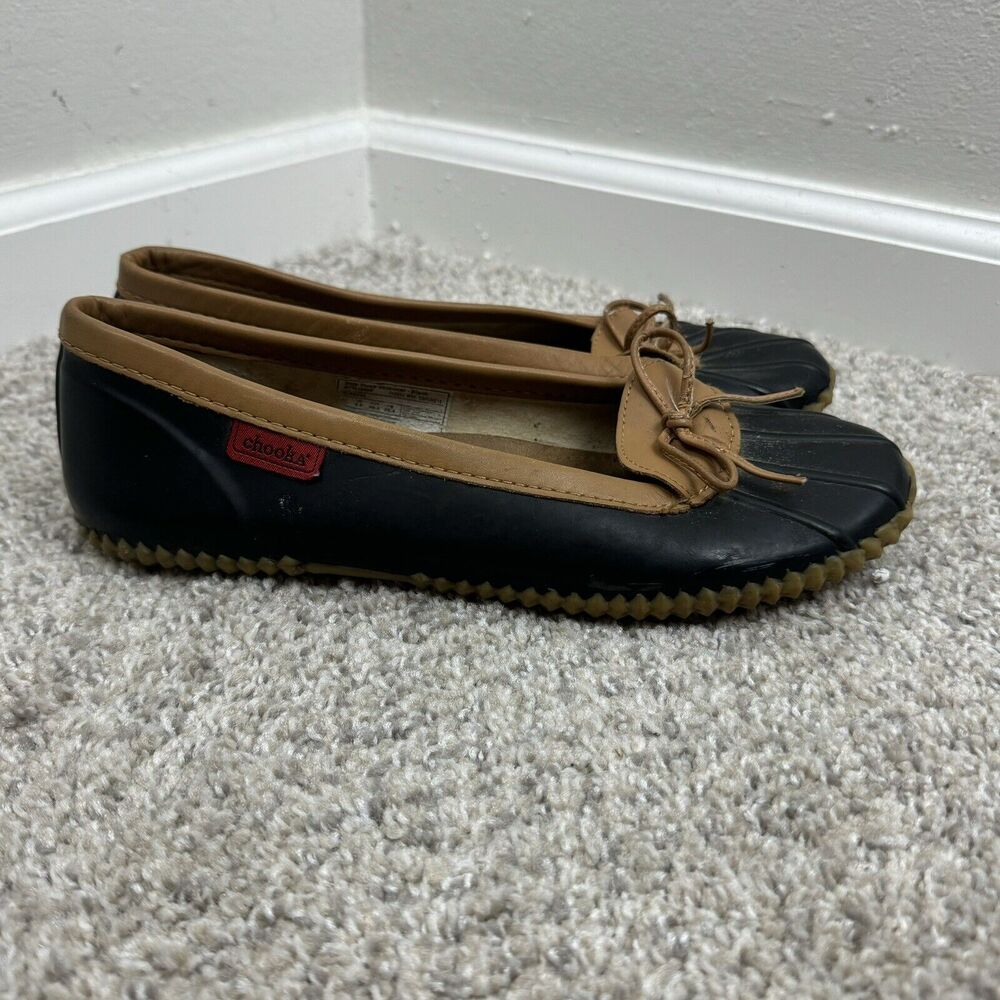 Women's Chooka Sz 6 Duck Skimmer Shoes Black Caramel Rain Loafers Rubber Flats
